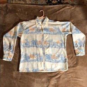 Vintage polyester forest scenery dress shirt